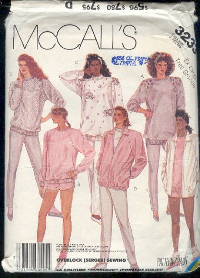 McCall's Sewing Pattern 3233 Pants, Shorts, Unlined Jacket, Top for stretch knits Size 18 20