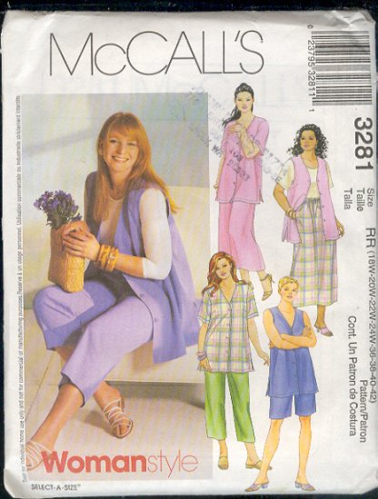 McCall's Sewing Pattern 3281 Petite Shirt, Vest, Pull on Pant, Skirt and Shorts Size 18W - 24W