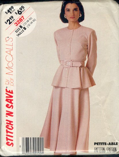 McCall's Sewing Pattern 3287 Beautiful flaired two piece suit. Size 12- 14 - 16