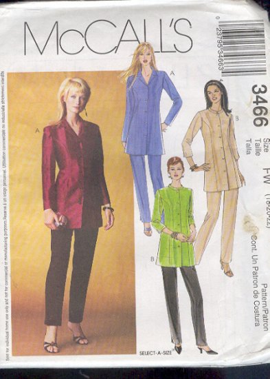 McCall's Sewing Pattern 3466 Petite Tunic/Jacket and Pants, Size 18 20 22