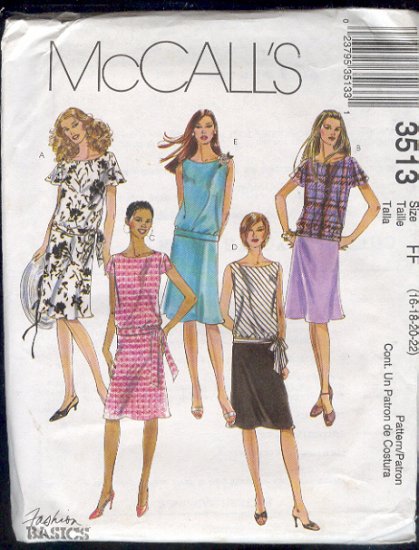 McCall's Sewing Pattern 3513 Two Piece Dress with Five variations, Size 16 - 22