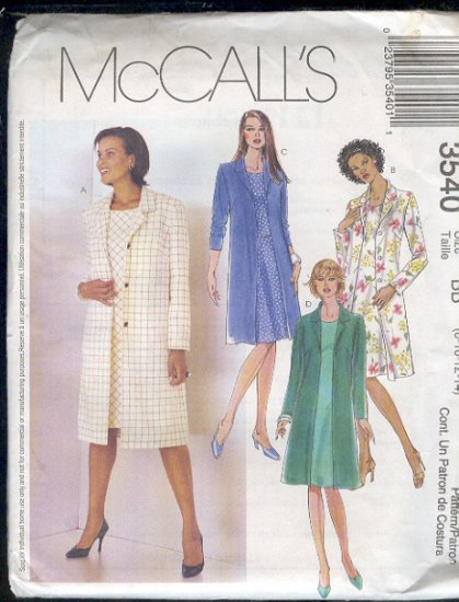 McCall's Sewing Pattern 3540 Petite Dress with lined or unlined coat, Size 8-14