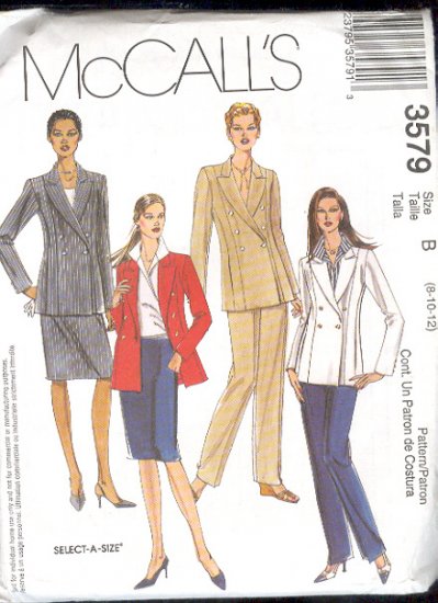 McCall's Sewing Pattern 3579 Double breasted suit, Size 8-12