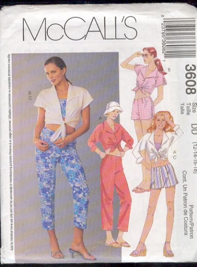 McCall's Sewing Pattern 3608 Pant, Short and Midriff top, Size 12 - 18