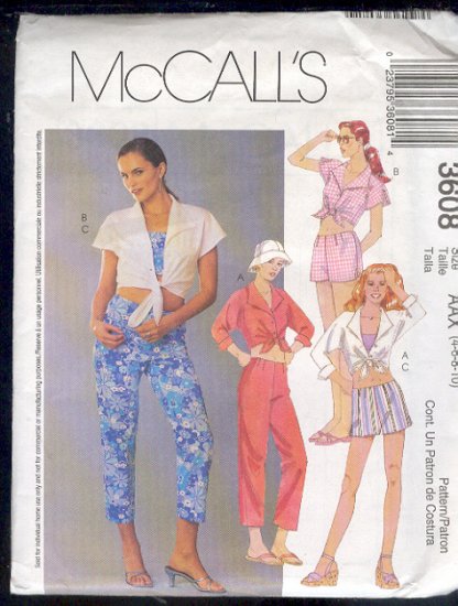 McCall's Sewing Pattern 3608 Pant, Shorts and midriff top Size 4 - 10