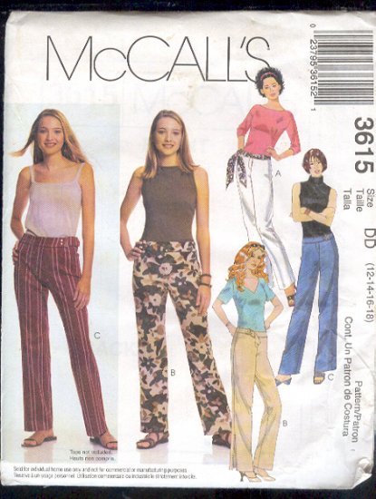 McCall's Sewing Pattern 3615 Pants and tie belt, size 12 - 18