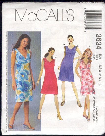 McCall's Sewing Pattern 3634 Dress with variations, Size 4-10