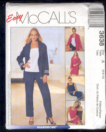 McCall's Sewing Pattern 3638 Petite Dress, Jacket, Top, Shorts Size 6 8 10