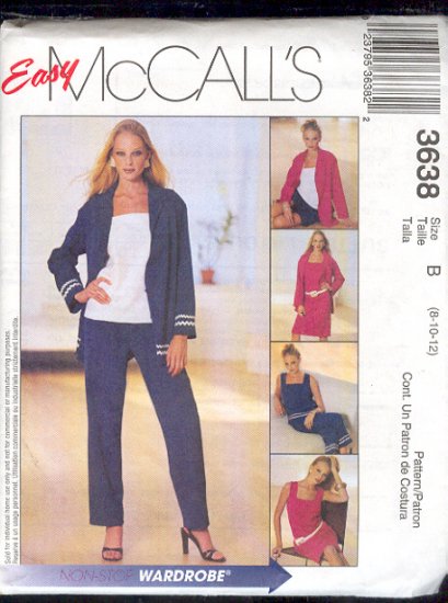 McCall's Sewing Pattern 3638 Top, Jacket, Dress, Shorts, Pants, Size 8 - 12