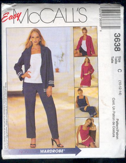 McCall's Sewing Pattern 3638 Jacket, Top, Dress, Pant, Shorts, Size 10 - 14