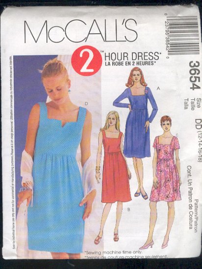 McCall's Sewing Pattern 3654 Dress, Empire waist, Size 4 - 10