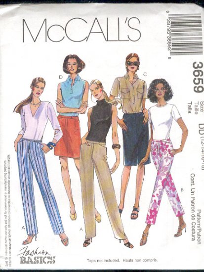 McCall's Sewing Pattern 3659 Skirt and Pants with variations, Size 12 - 18