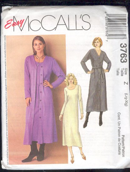 McCall's Sewing Pattern 3763 Dress and Long Cardigan, Size 16 - 22