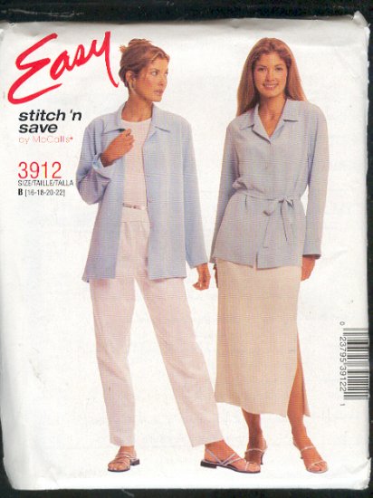 McCall's Sewing Pattern 3912 Pull On pant and skirt, top and jacket/cardigan. Size 16 - 22