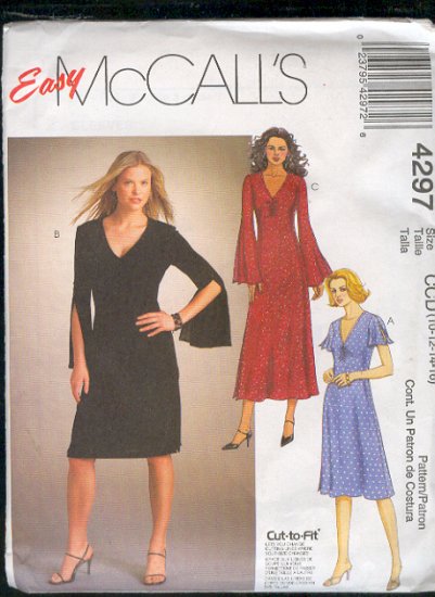 McCall's Sewing Pattern 4297 Dress with flirty sleeves, three variations, size 10 - 16