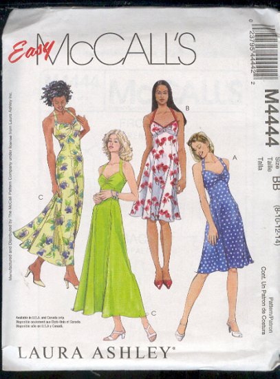 McCall's Sewing Pattern M4444 by Laura Ashley, Pretty summer frock with variations size 8 - 14