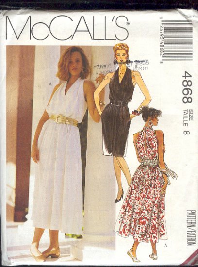 McCall's Sewing Pattern 4868 Summer Dress with deep cut shoulder, size 8