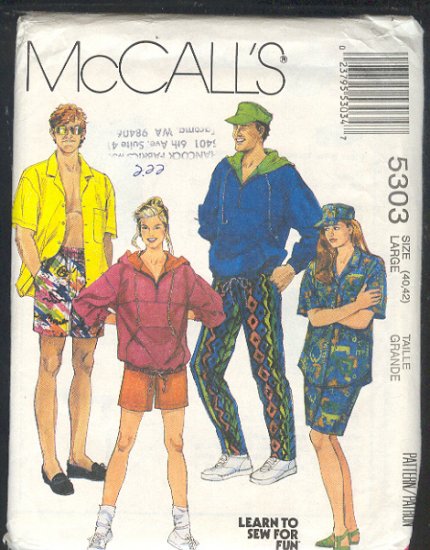 McCall's Sewing Pattern 5303 Unisex Sports - Hooody, shirt, pants, shorts, size 40-42