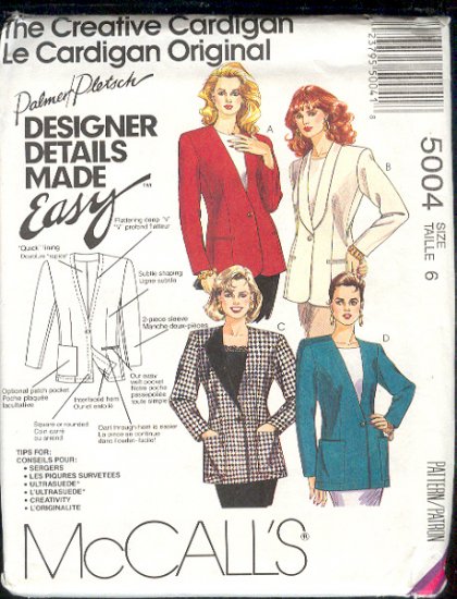 McCall's Sewing Pattern 5004 Blazer by Palmer Pletsch Size 6
