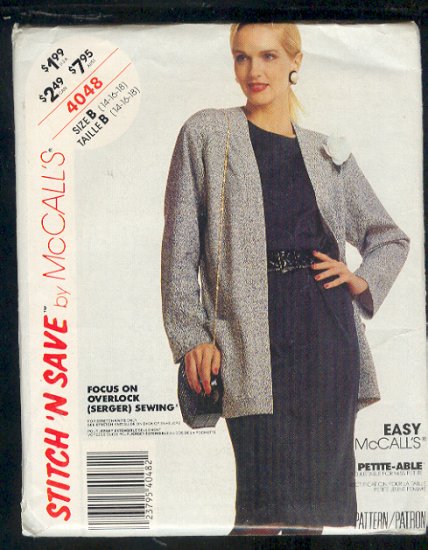 McCall's Sewing Pattern 4048 Jacket and Dress for stretch knits only Size 14 - 18