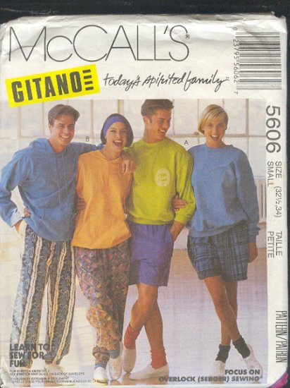 McCall's Sewing Pattern 5606 by Gitano, hoody, sweats and shorts. Size 32 - 34