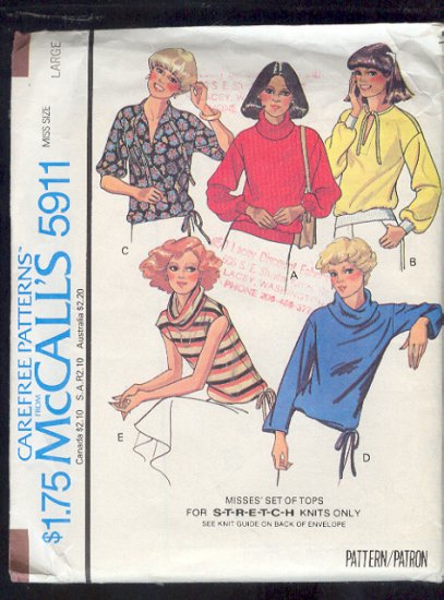 McCall's Sewing Pattern 5911 Pull over top in six versions, Size 18 20
