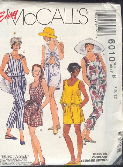 McCall's Sewing Pattern 6010 Summer duds, Breezy tops, pants, shorts, Size 8 - 12