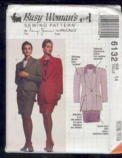 McCall's Sewing Pattern 6132 by Nancy Zieman, Tailored Suit, Size 14