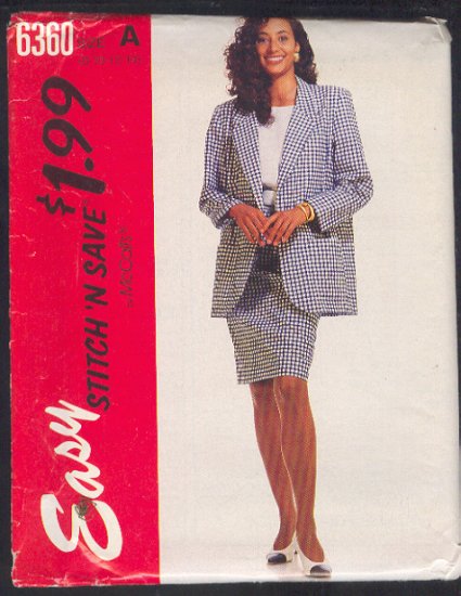 McCall's Sewing Pattern 6360 Suit, Top, Jacket (lined or unlined) and Skirt, Size 10 - 14