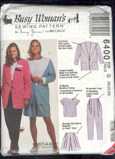 McCall's Sewing Pattern 6400 by Nancy Zeiman, Jacket, Top, Pants, Shorts, Size 20 - 24