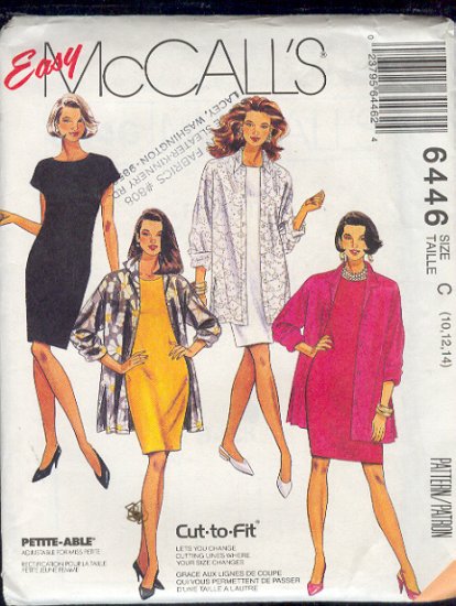 McCall's Sewing Pattern 6446 Classic Dress with big shirt/jacket, Size 10 12 14