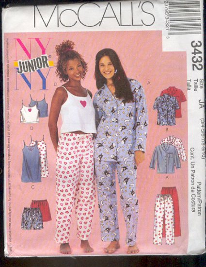 McCall's Sewing Pattern 3432 Pajamas with options Sizes 3 - 10