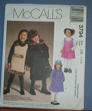 McCall's Sewing Pattern 3794 Toddler Jumper, Coat, Hat stretch knits, Size 1 2 3