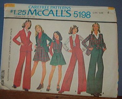 McCall's Vintage Sewing Pattern 5198 Lined Vest, Jacket and Bell Bottom Pants, Size 8