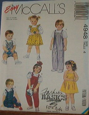 McCall's Sewing Pattern 4948 Overalls, Jumper and Dress, Size 4