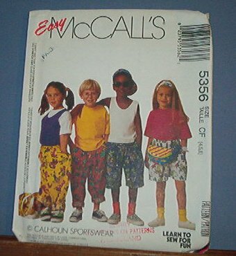 McCall's Sewing Pattern 5356 Shorts, Pants, T Shirt, Tank Top, Headband and belly bag, Size 4 5 6