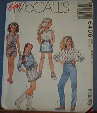 McCall's Sewing Pattern 6406 Girl's Shorts, Pants, Shirt and Skirt, Size 7 8 10