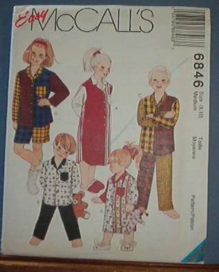 McCall's Sewing Pattern 6846 Child's Pajamas, night gown, Size 8 10