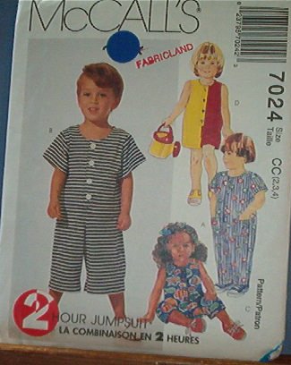 McCall's Sewing Pattern 7024 Toddler Jumpsuit in three lengths, Size 2 3 4