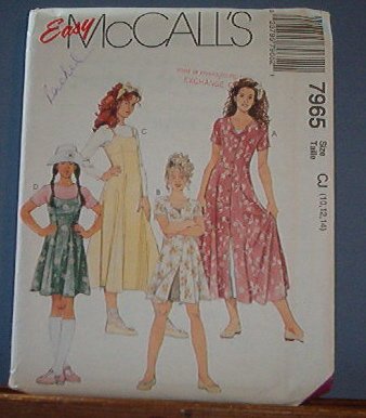 McCall's Sewing Pattern 7965 Two Dress styles with under slip, size 10 12 14