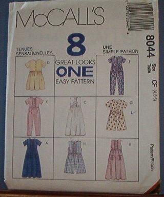 McCall;s Sewing Pattern 8044, Dress and Jumpsuit, each with 4 variations, Size 4 5 6