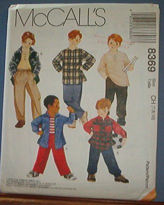 McCall's Sewing Pattern 8369 Boy's T Shirt, Shirt, Pull On Pants, Size 7 8 10