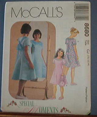 McCall's Sewing Pattern 8680 Special Occasion Dress, Sash and purse, Size 10 12 14