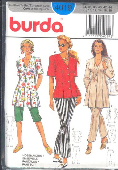 Burda Sewing Pattern 4019 Blouse/Jacket, Pull on Pants, Size 8-18