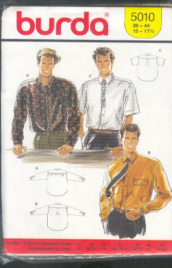 Burda Sewing Pattern 5010 Man's Shirt, Long and short sleeves, Size 38/15 - 44/17
