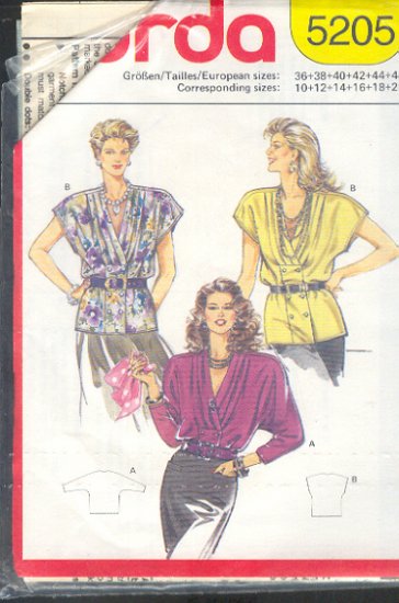 Burda Sewing Pattern 5205 Handsome Blouse with drape front Size 10 - 20