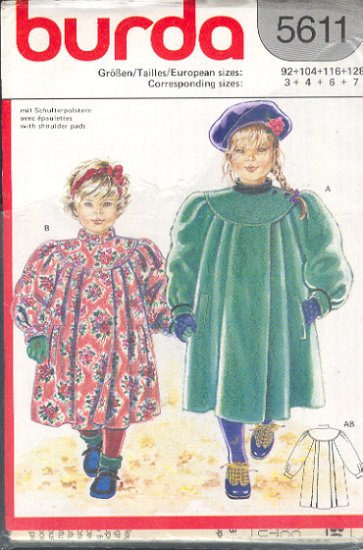 Burda Sewing Pattern 5611 Girl's High Fashion Coat, Size 3 - 7