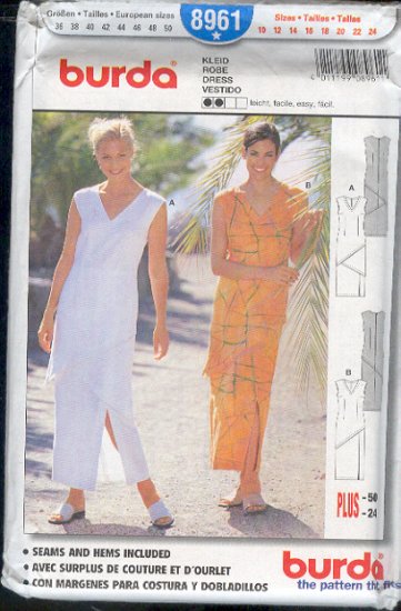 Burda Sewing Pattern 8961 Summer Sheath Dress Size 10 - 24