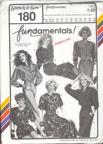 Stretch & Sew Sewing Pattern 180, Wardrobe Fundamentals, Size Bust 30 - 48