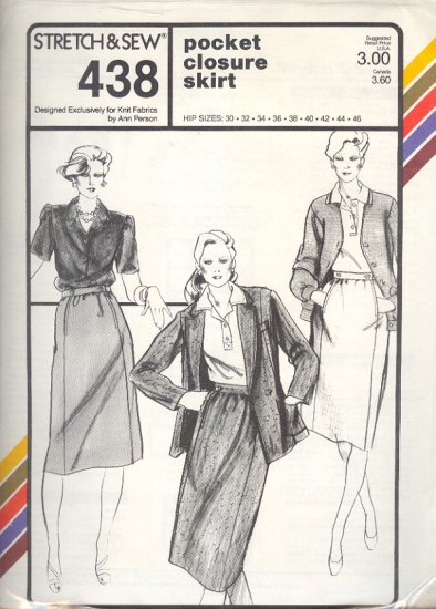Stretch & Sew Sewing Pattern Pocket Closure Skirt, Hip sizes 30 - 46